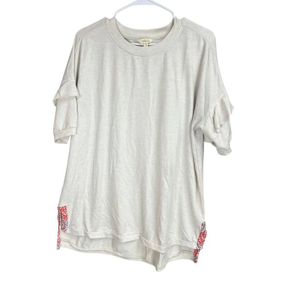 Matilda Jane Women's Shirt Large Cream Short Ruffle Sleeves Crew Neck - Picture 1 of 8